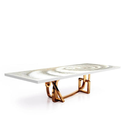 Flow Rose Gold Polished Stainless Steel Base White Fiore Large Dining Table RG