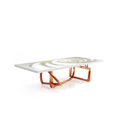 Flow Rose Gold Polished Stainless Steel Base White Fiore Small Coffee Table