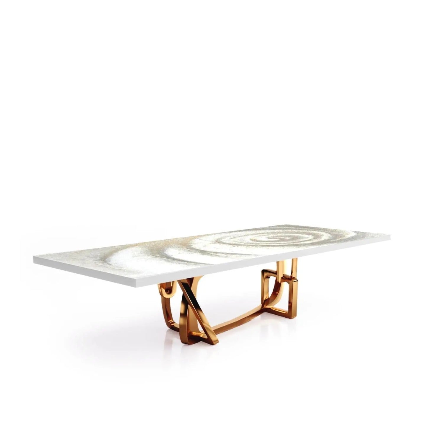 Flow Rose Gold Polished Stainless Steel Base White Fiore Small Dining Table