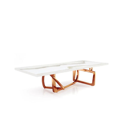Flow Rose Gold Polished Stainless Steel Base White Mountain Small Coffee Table