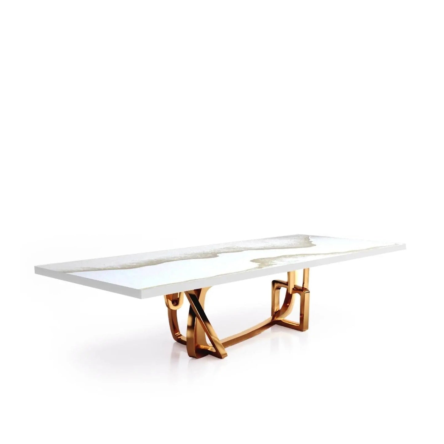 Flow Rose Gold Polished Stainless Steel Base White Mountain Small Dining Table