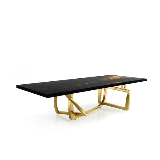 Flow Titanium Gold Polished Stainless Steel Base Black Art Large Coffee Table