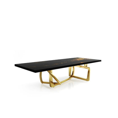 Flow Titanium Gold Polished Stainless Steel Base Black Art Small Coffee Table