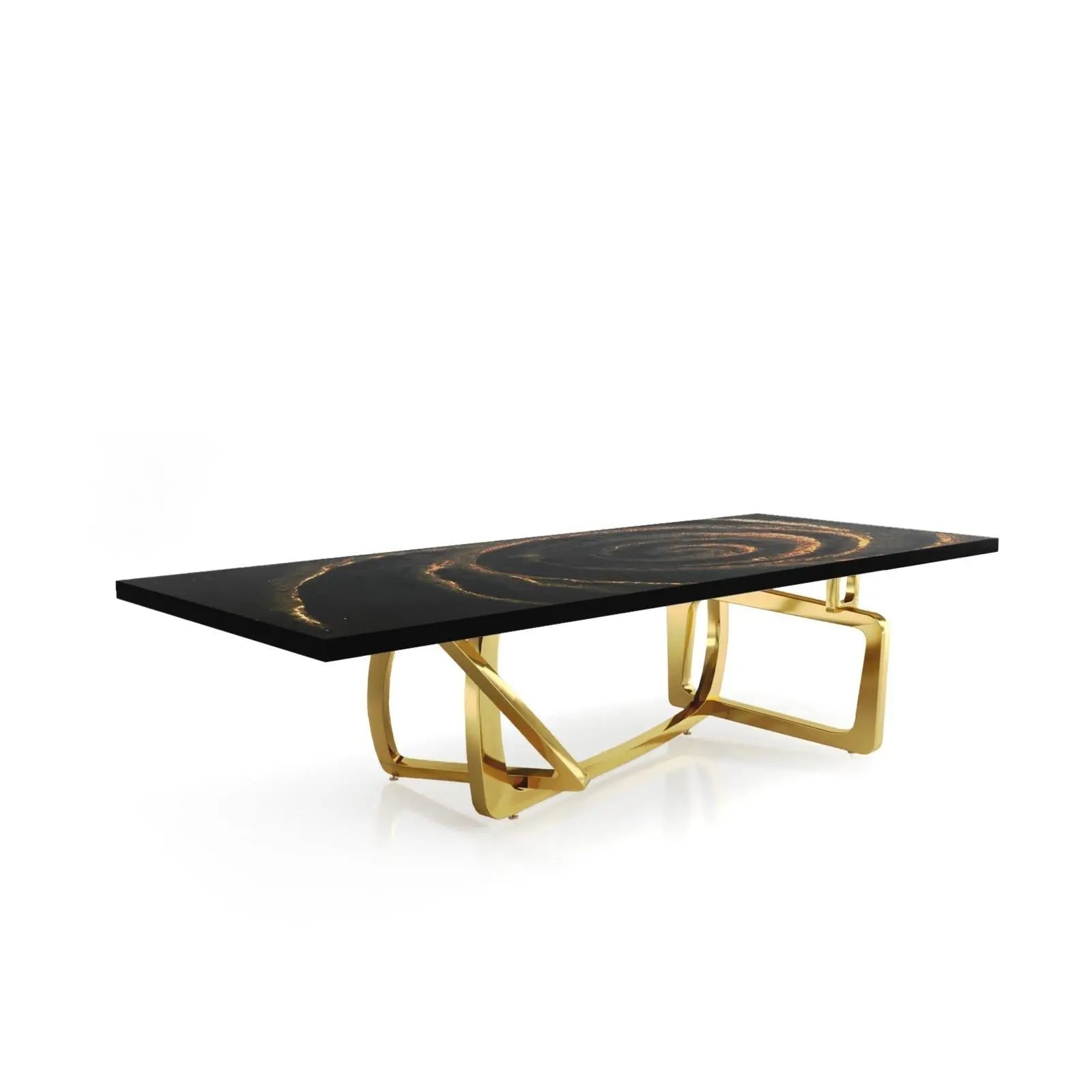 Flow Titanium Gold Polished Stainless Steel Base Black Fiore Large Coffee Table