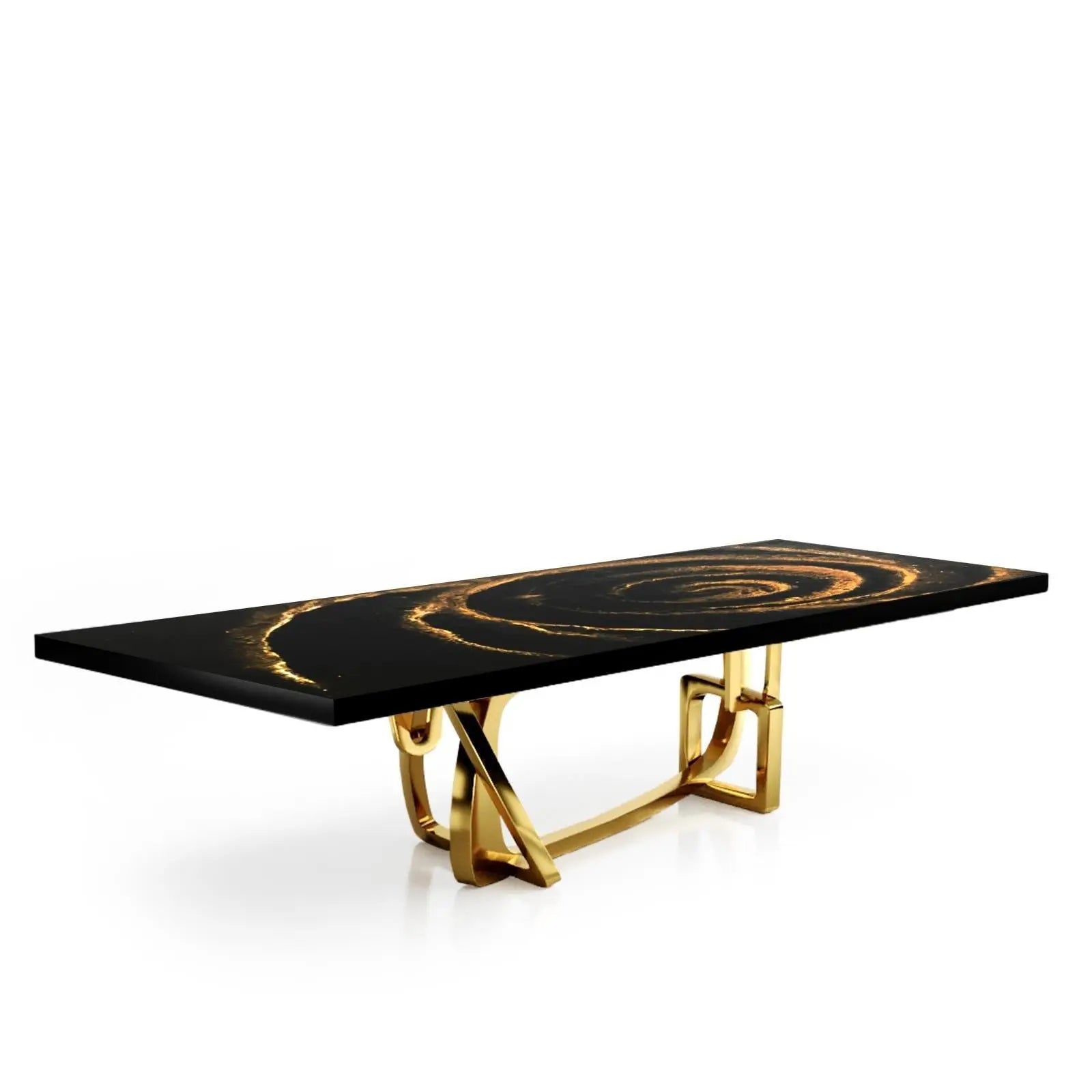 Flow Titanium Gold Polished Stainless Steel Base Black Fiore Large Dining Table
