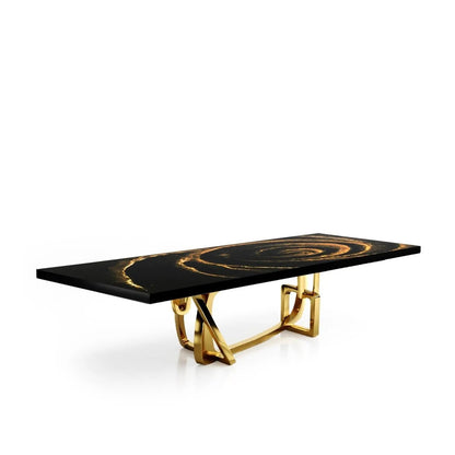 Flow Titanium Gold Polished Stainless Steel Base Black Fiore Small Dining Table