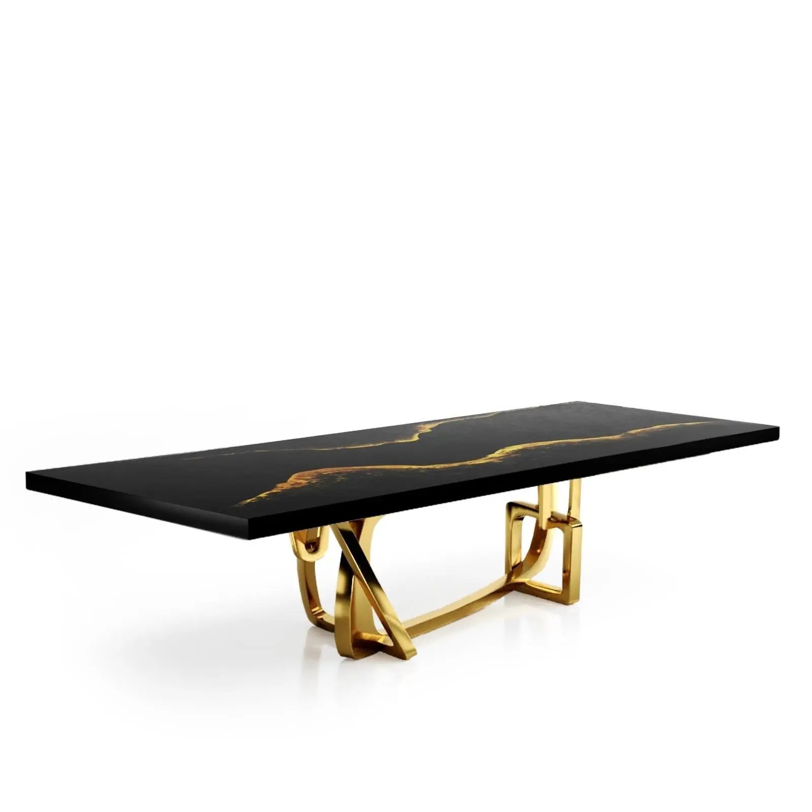 Flow Titanium Gold Polished Stainless Steel Base Black Mountain Large Dining Table