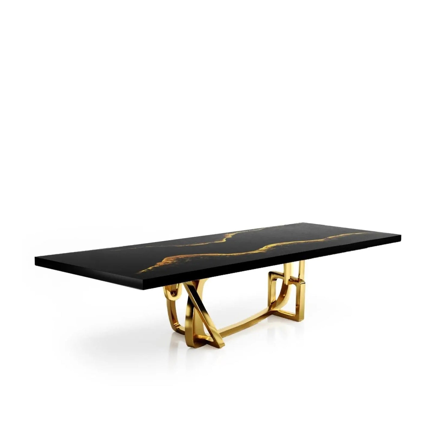 Flow Titanium Gold Polished Stainless Steel Base Black Mountain Small Dining Table