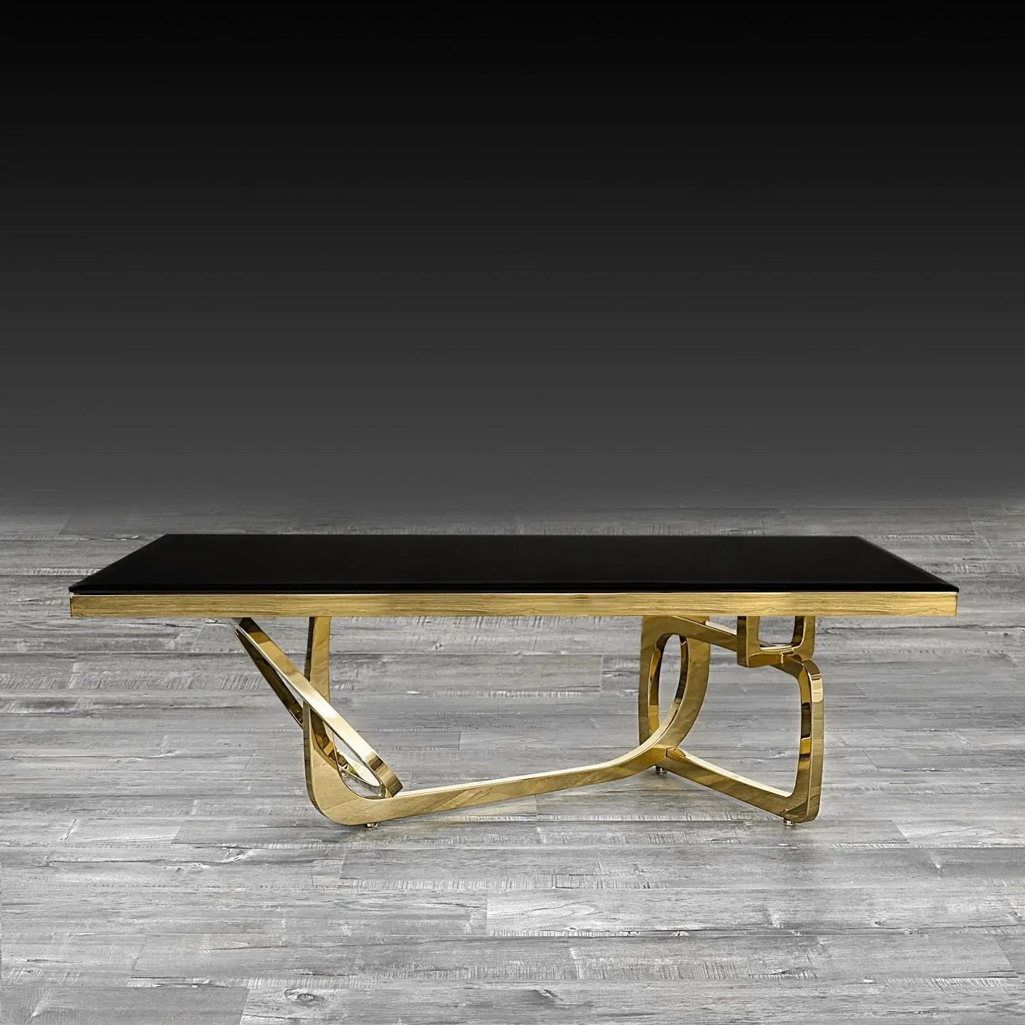 Flow Titanium Gold Coffee Table with Black Glass Top