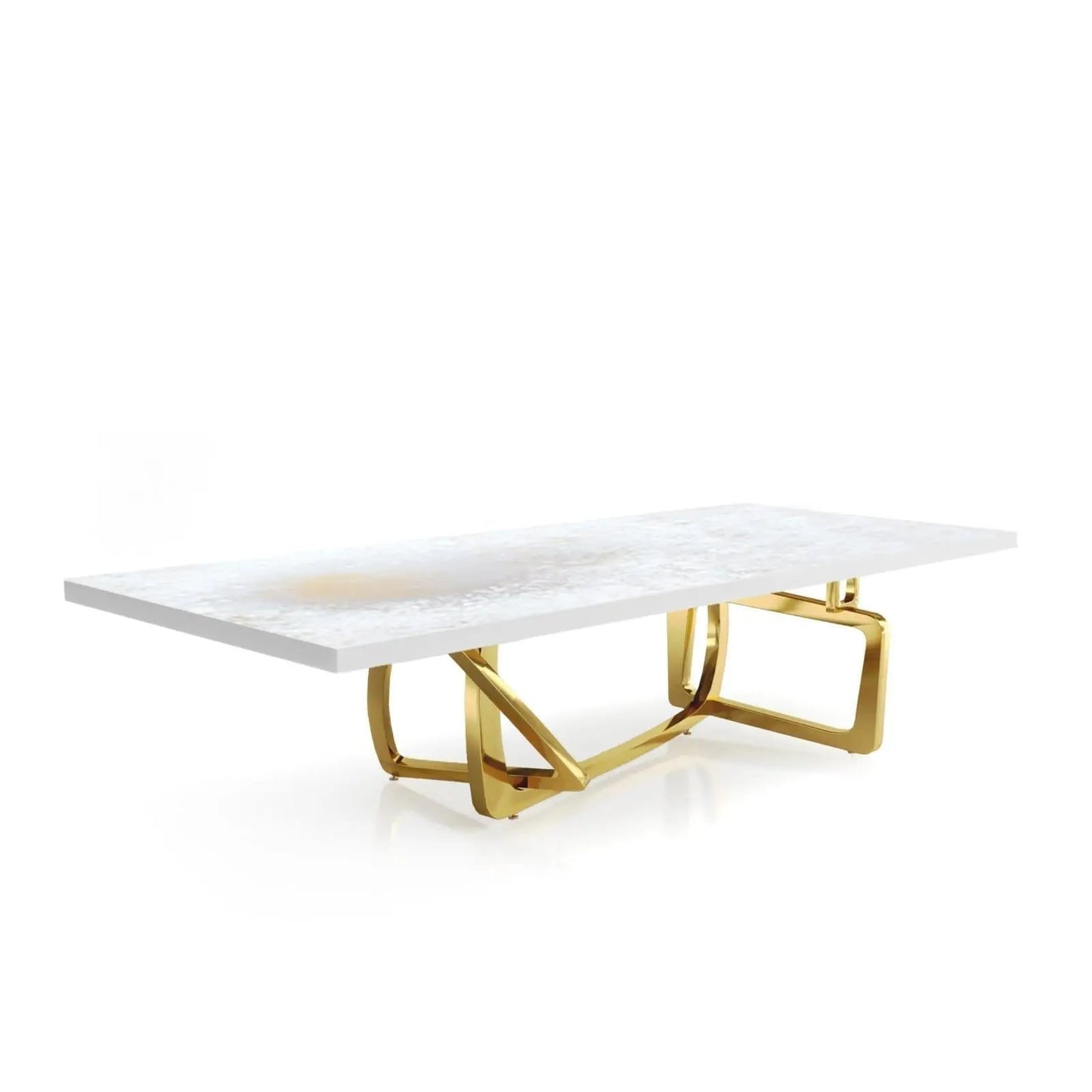 Flow Titanium Gold Polished Stainless Steel Base White Art Large Coffee Table