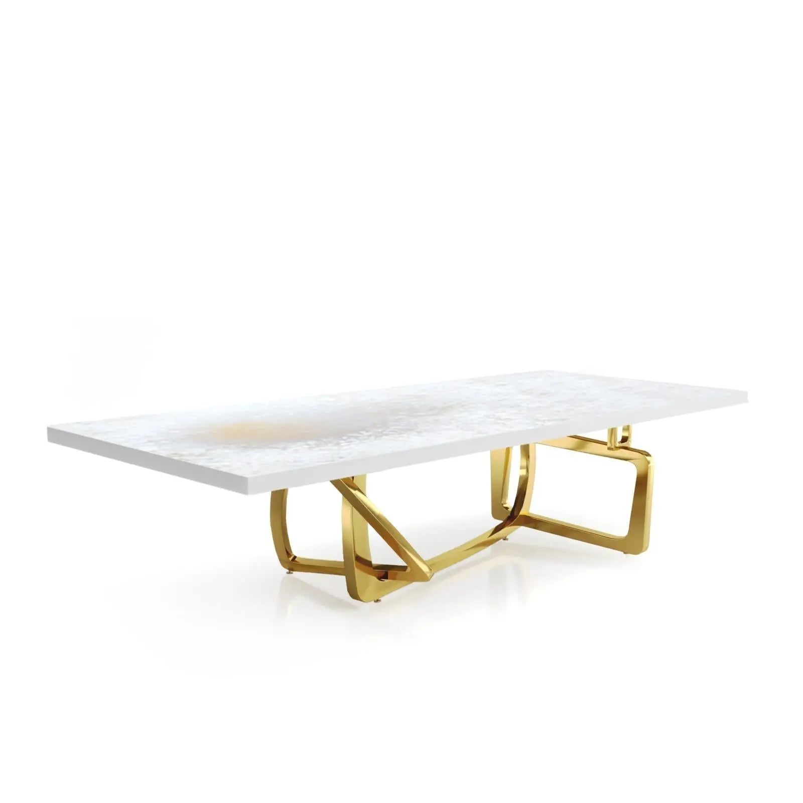 Flow Titanium Gold Polished Stainless Steel Base White Art Large Coffee Table