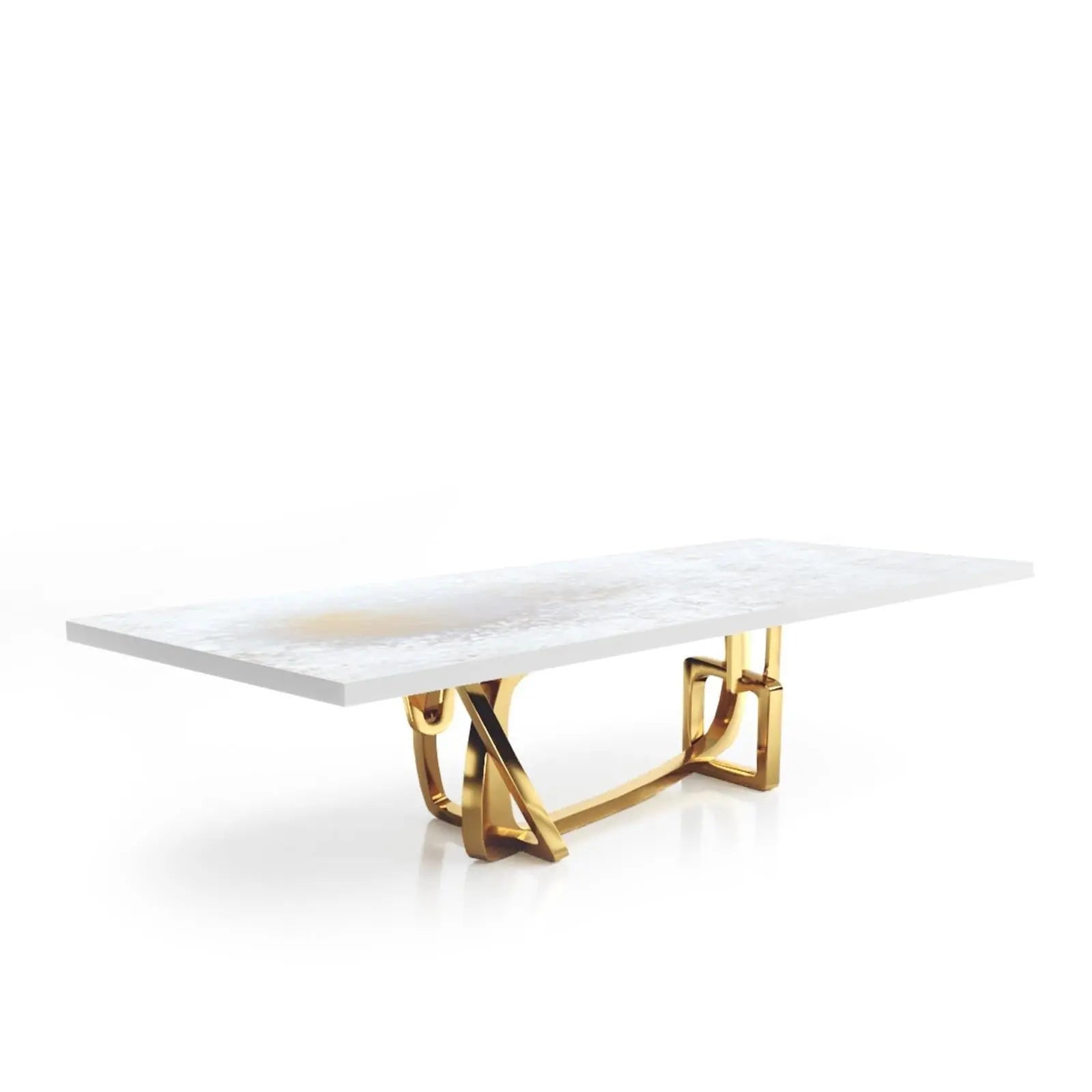 Flow Titanium Gold Polished Stainless Steel Base White Art Large Dining Table