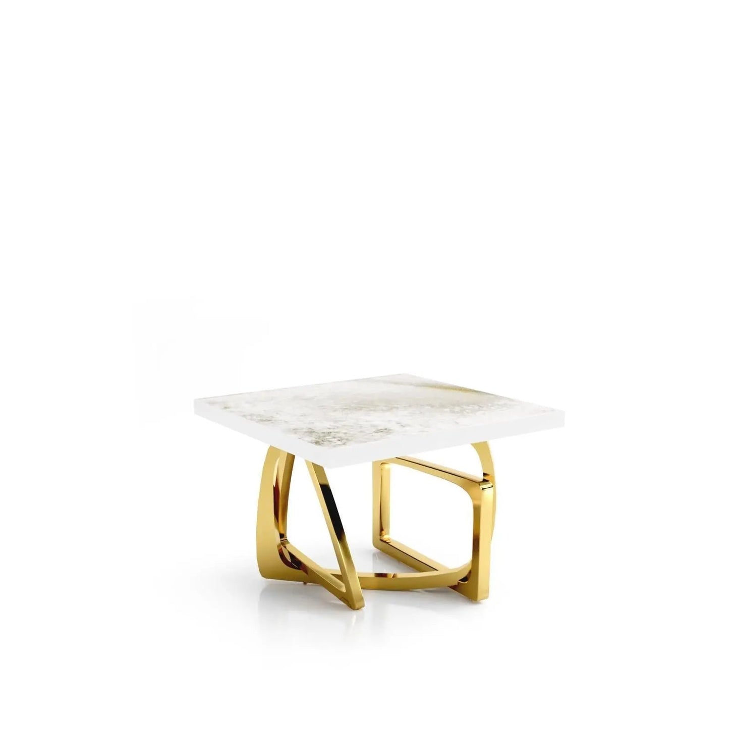 Flow Titanium Gold Polished Stainless Steel Base White Art Large End Table