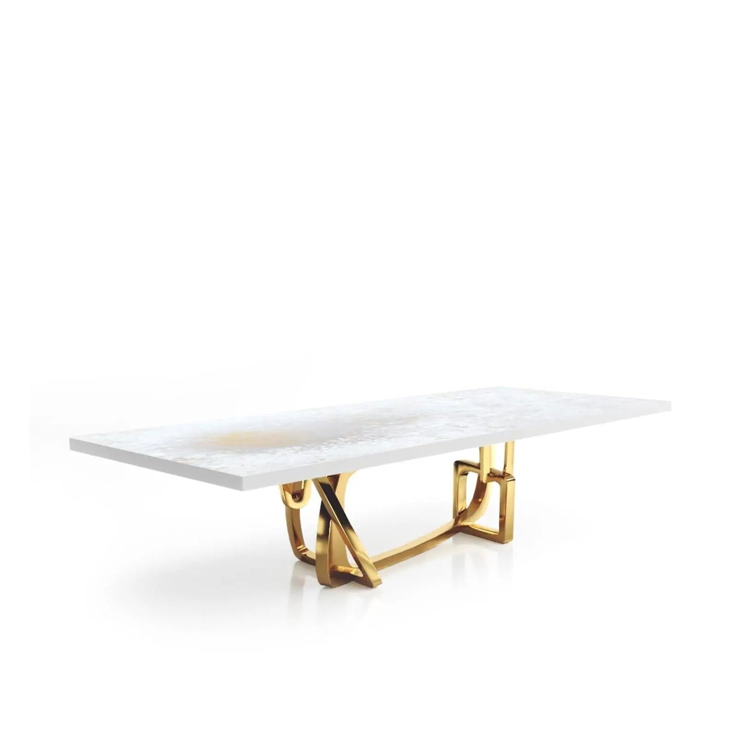 Flow Titanium Gold Polished Stainless Steel Base White Art Small Dining Table