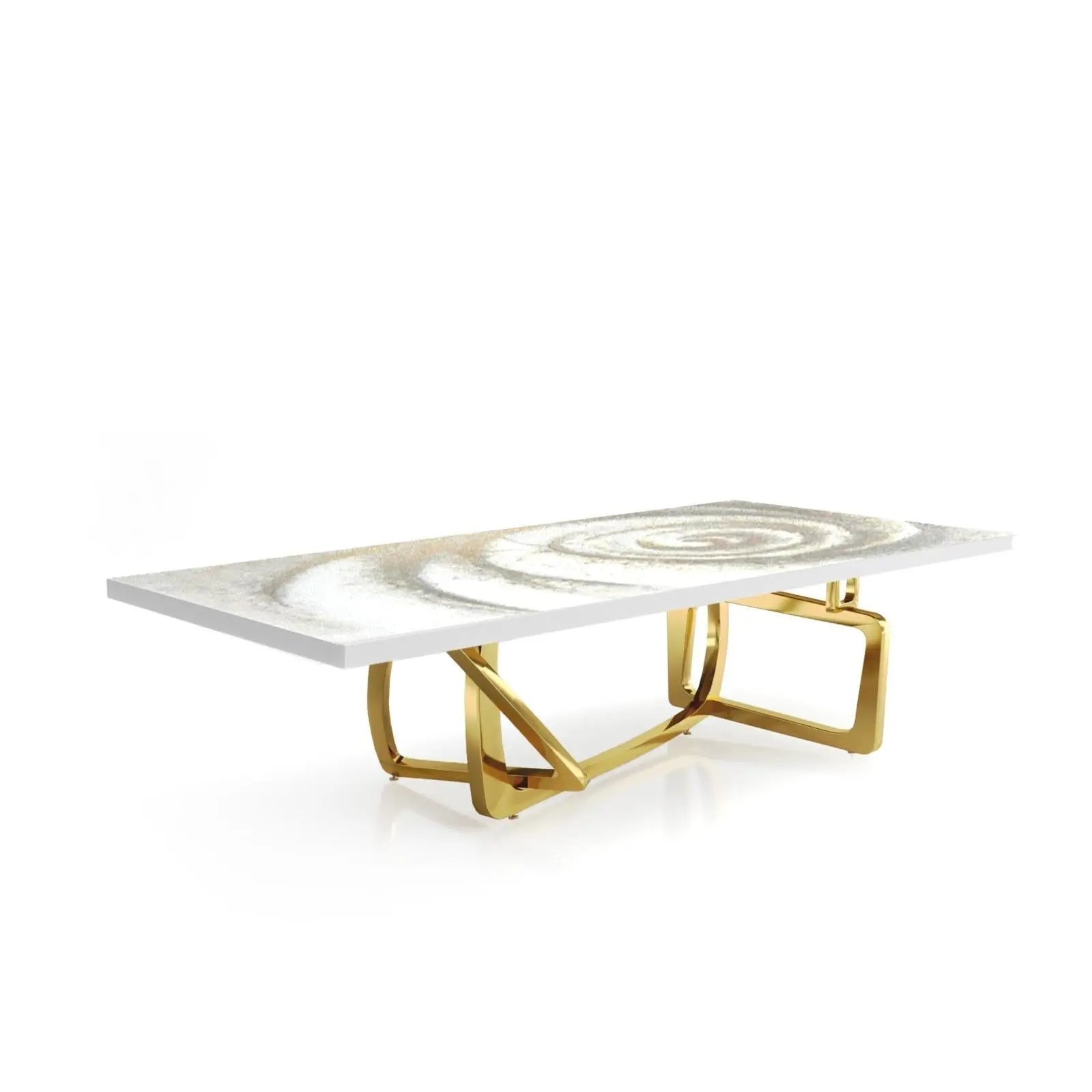 Flow Titanium Gold Polished Stainless Steel Base White Fiore Large Coffee Table