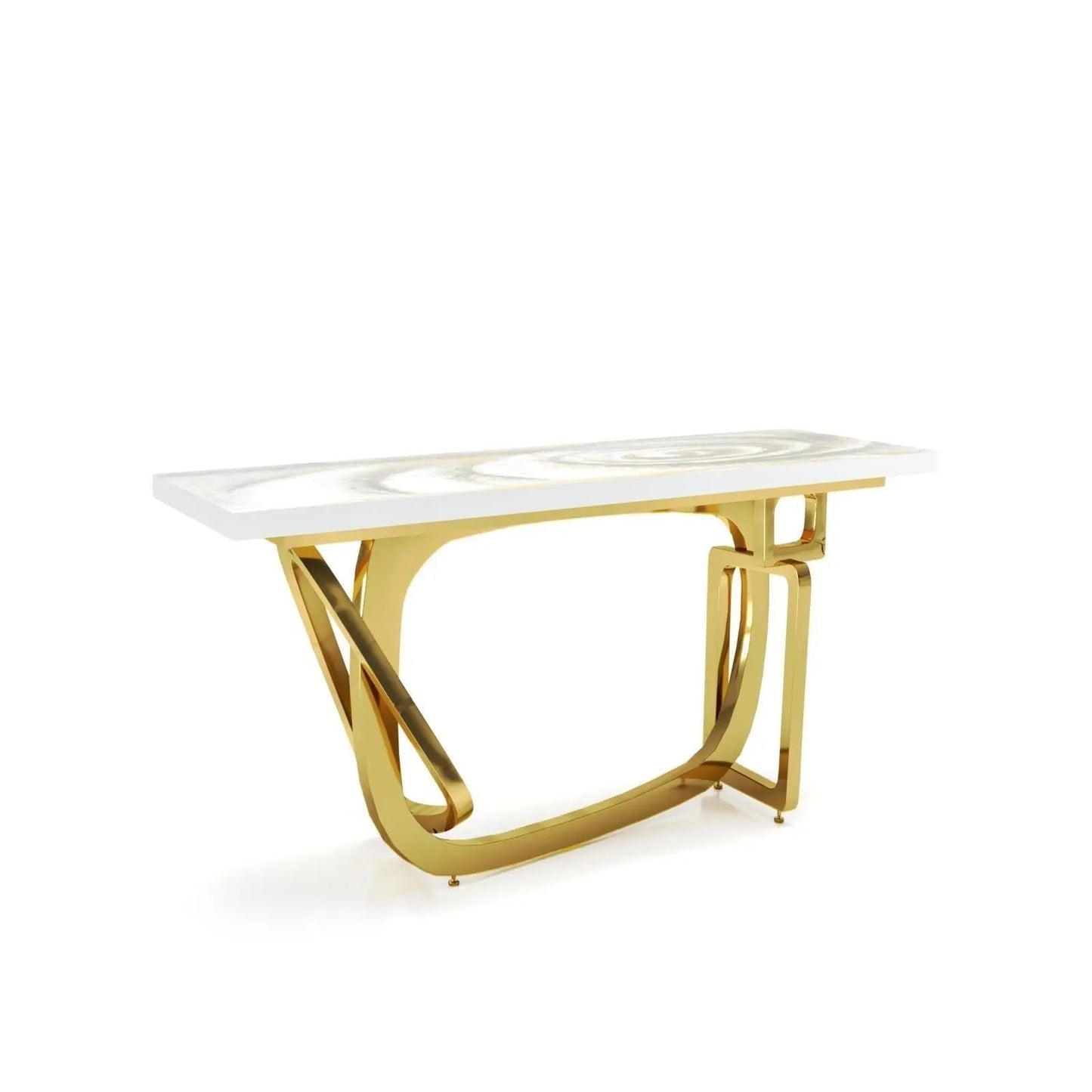Flow Titanium Gold Polished Stainless Steel Base White Fiore Large Console Table