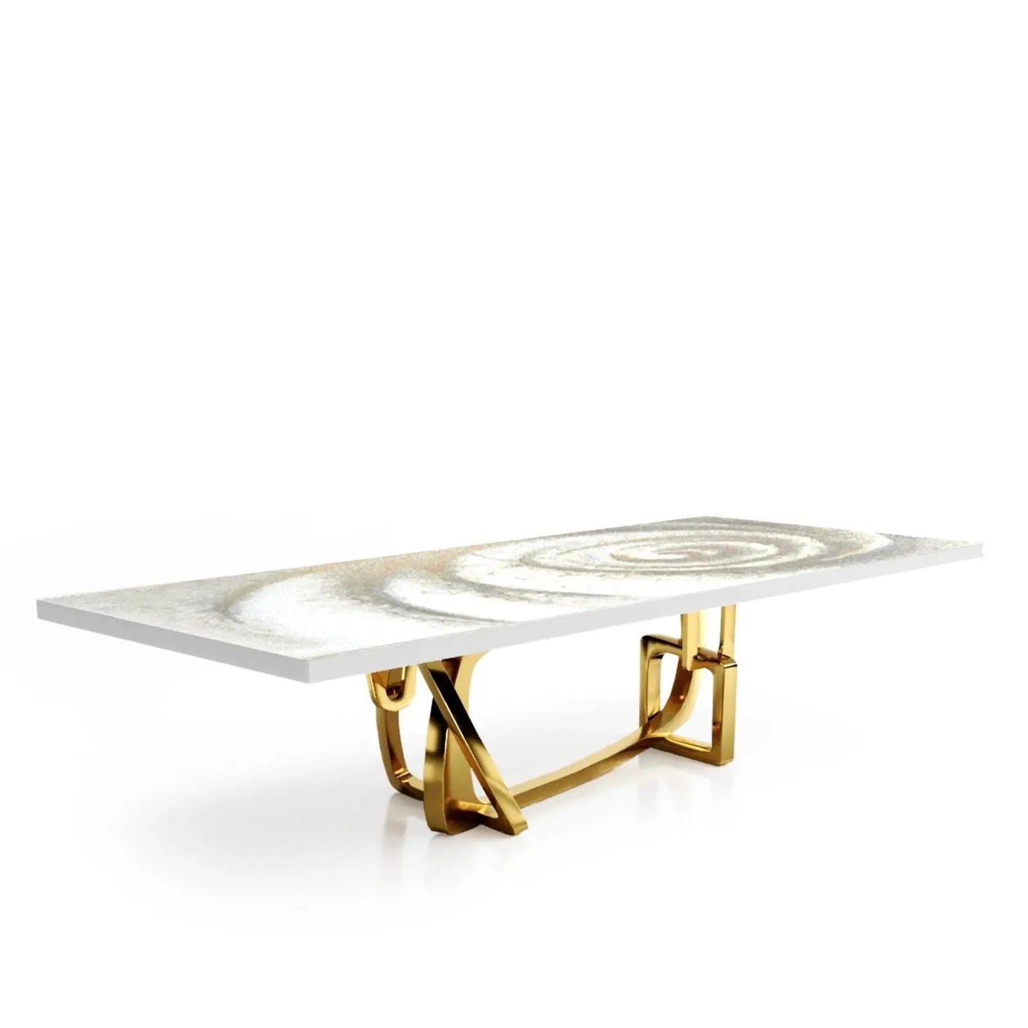 Flow Titanium Gold Polished Stainless Steel Base White Fiore Large Dining Table