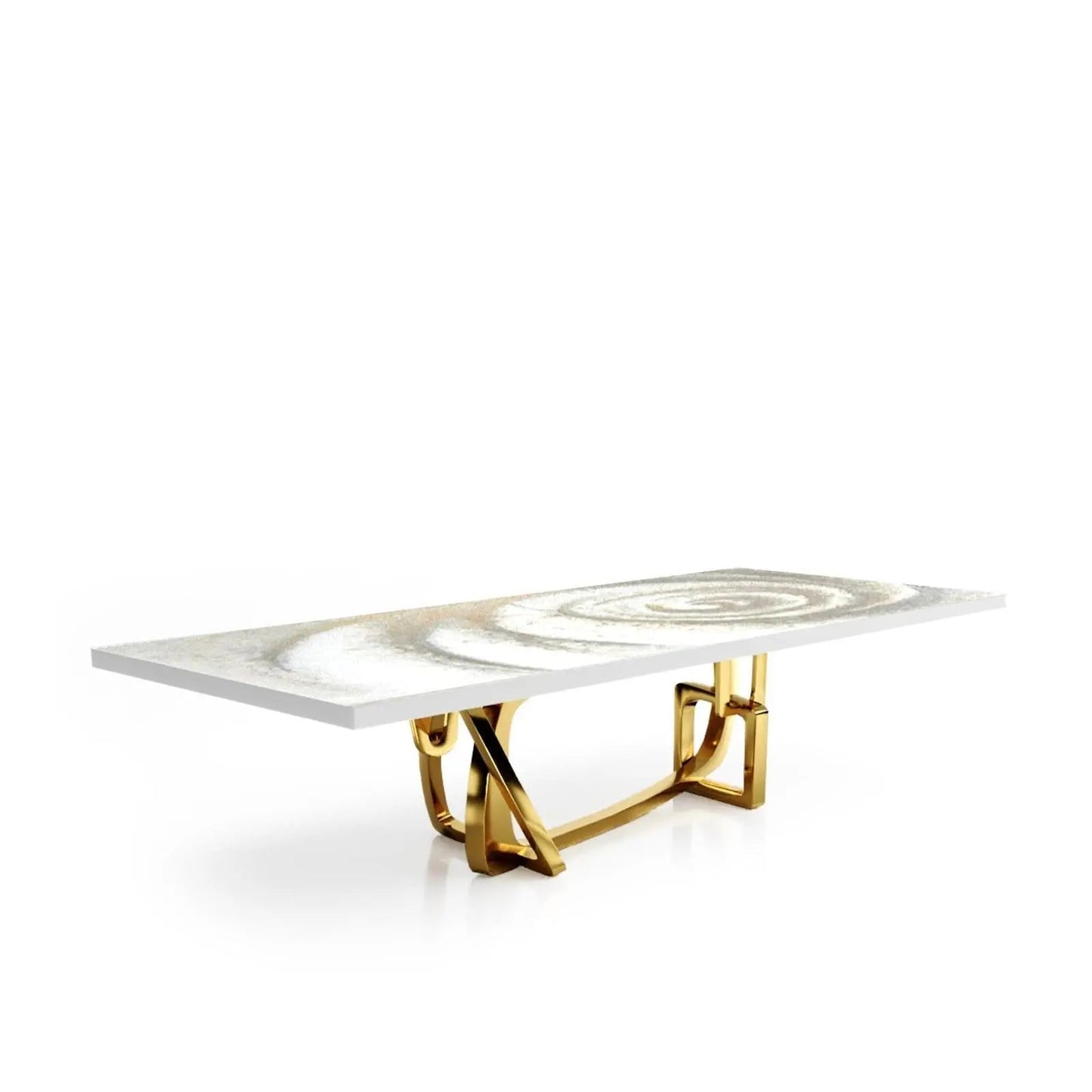 Flow Titanium Gold Polished Stainless Steel Base White Fiore Small Dining Table