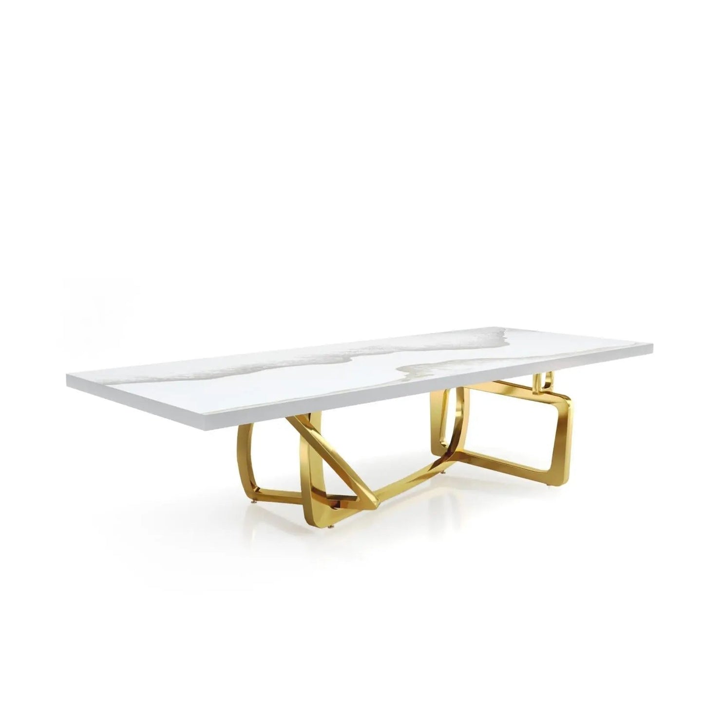 Flow Titanium Gold Polished Stainless Steel Base White Mountain Large Coffee Table