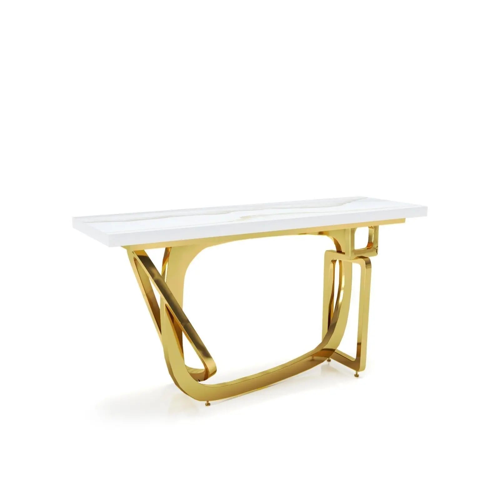 Flow Titanium Gold Polished Stainless Steel Base White Mountain Large Console Table