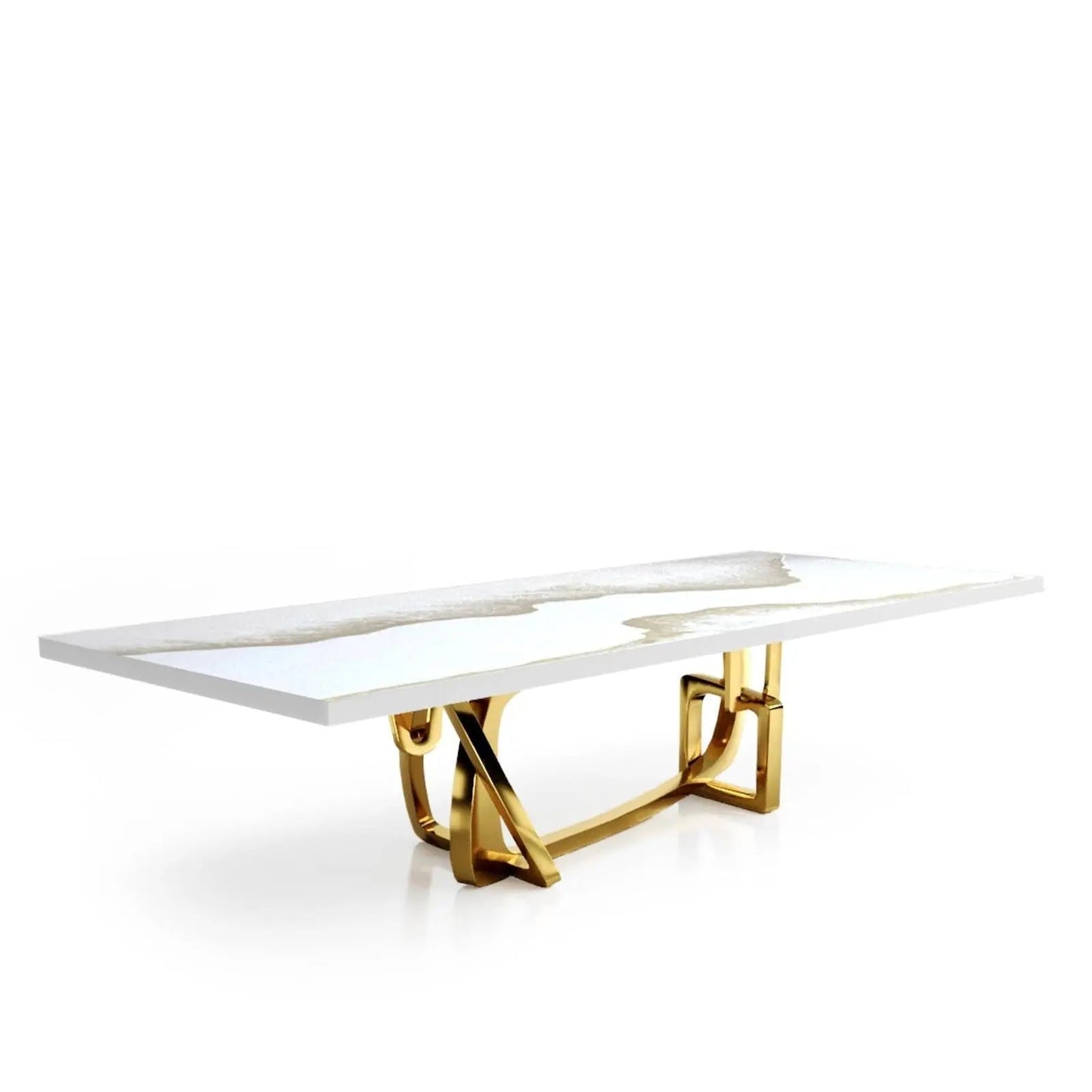 Flow Titanium Gold Polished Stainless Steel Base White Mountain Large Dining Table
