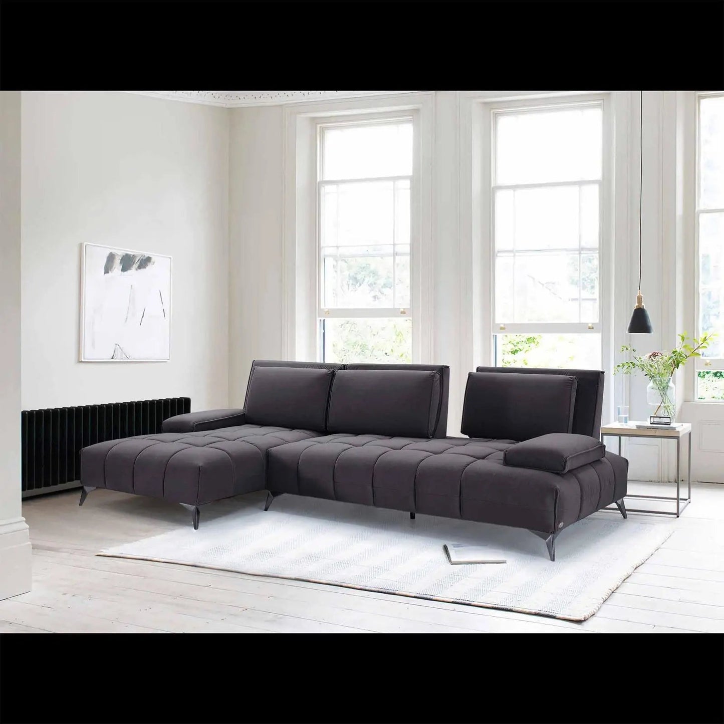Francesco RAF Sofa Chaise Sectional | Sleek Black Base