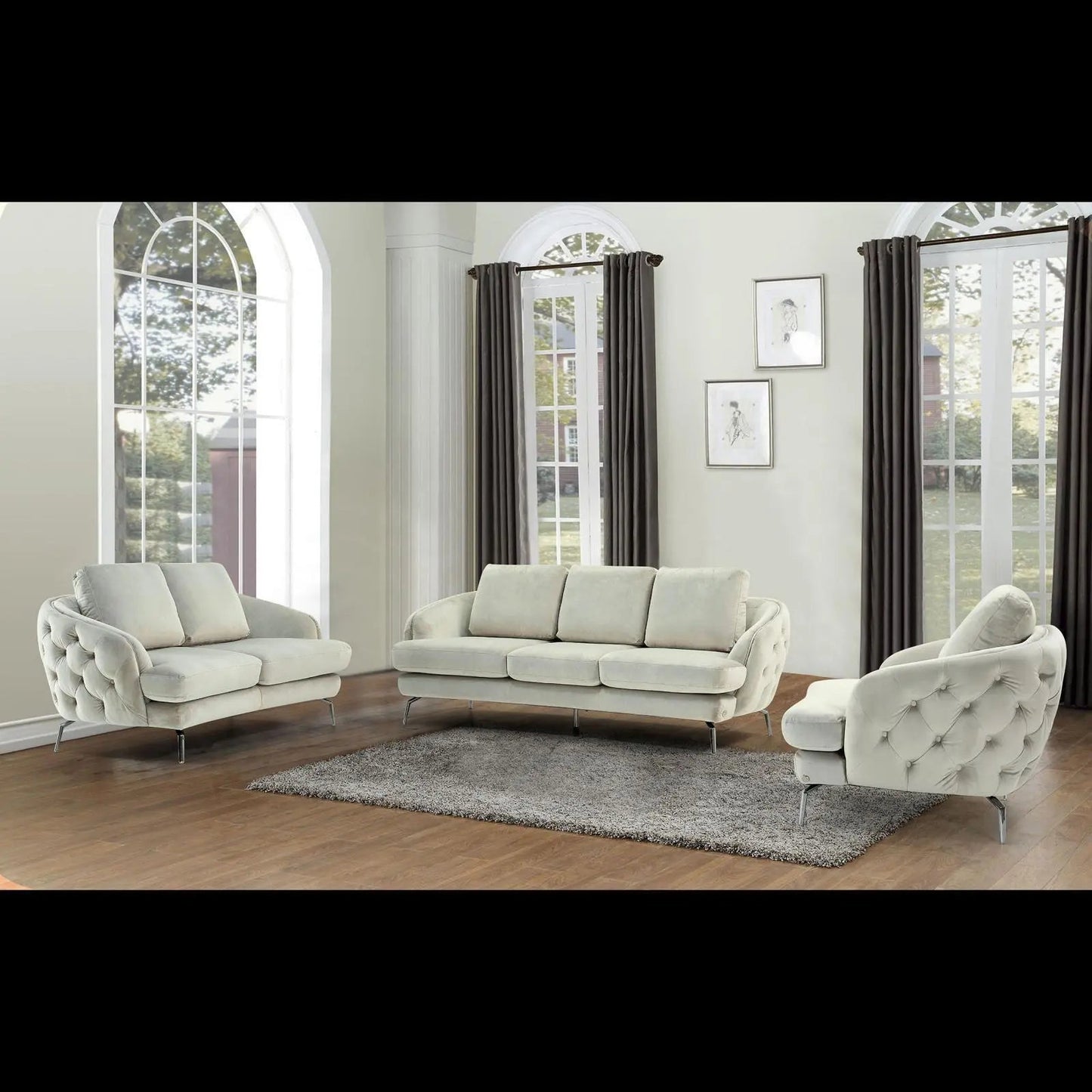 Giulia Silver Sofa Set – Beige
