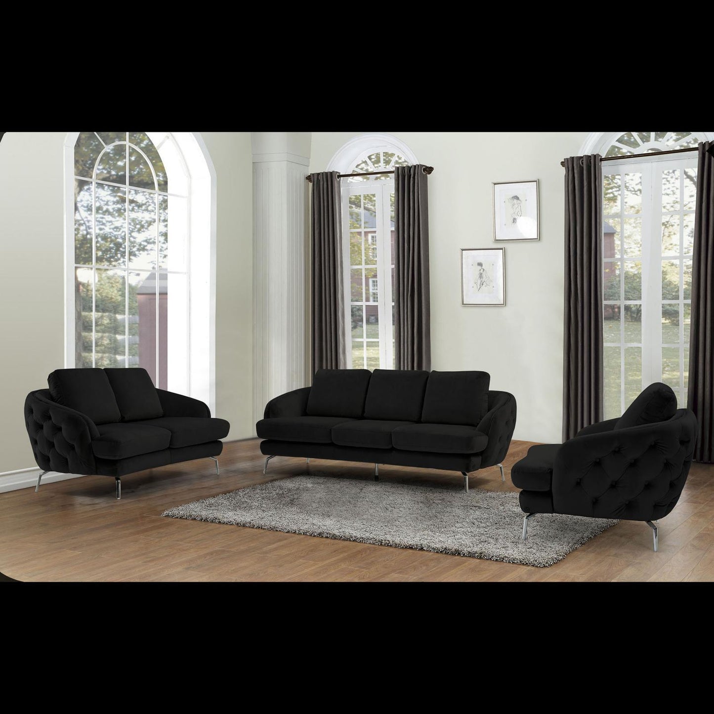 Giulia Silver Sofa Set – Black