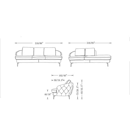 Giulia Silver Sofa Chaise Set – Light Gray