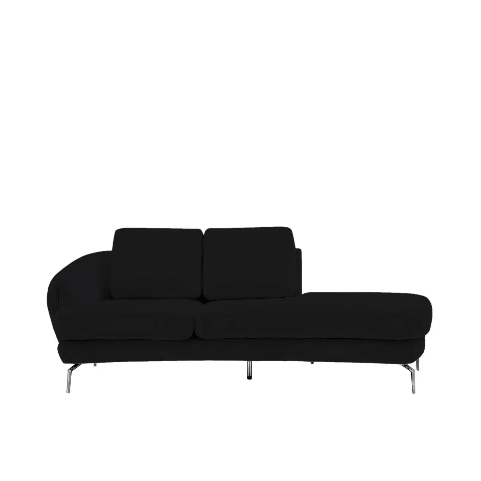 Giulia Chaise Polished Stainless Steel Base Black Modern Sofa Set RG