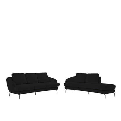 Giulia Silver Sofa Chaise Set – Black