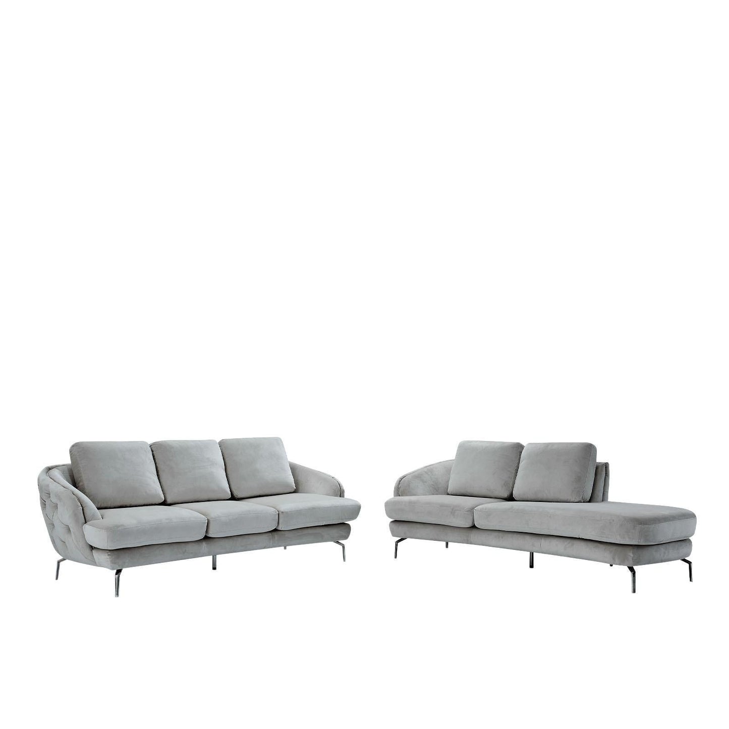 Giulia Silver Sofa Chaise Set – Light Gray