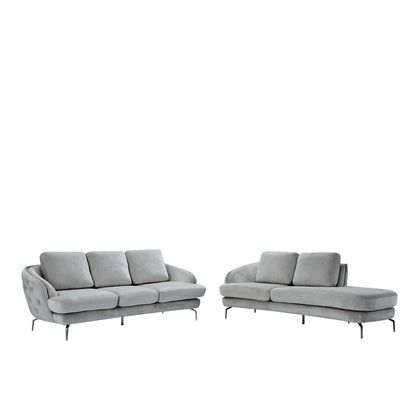 Giulia Silver Sofa Chaise Set – Light Gray