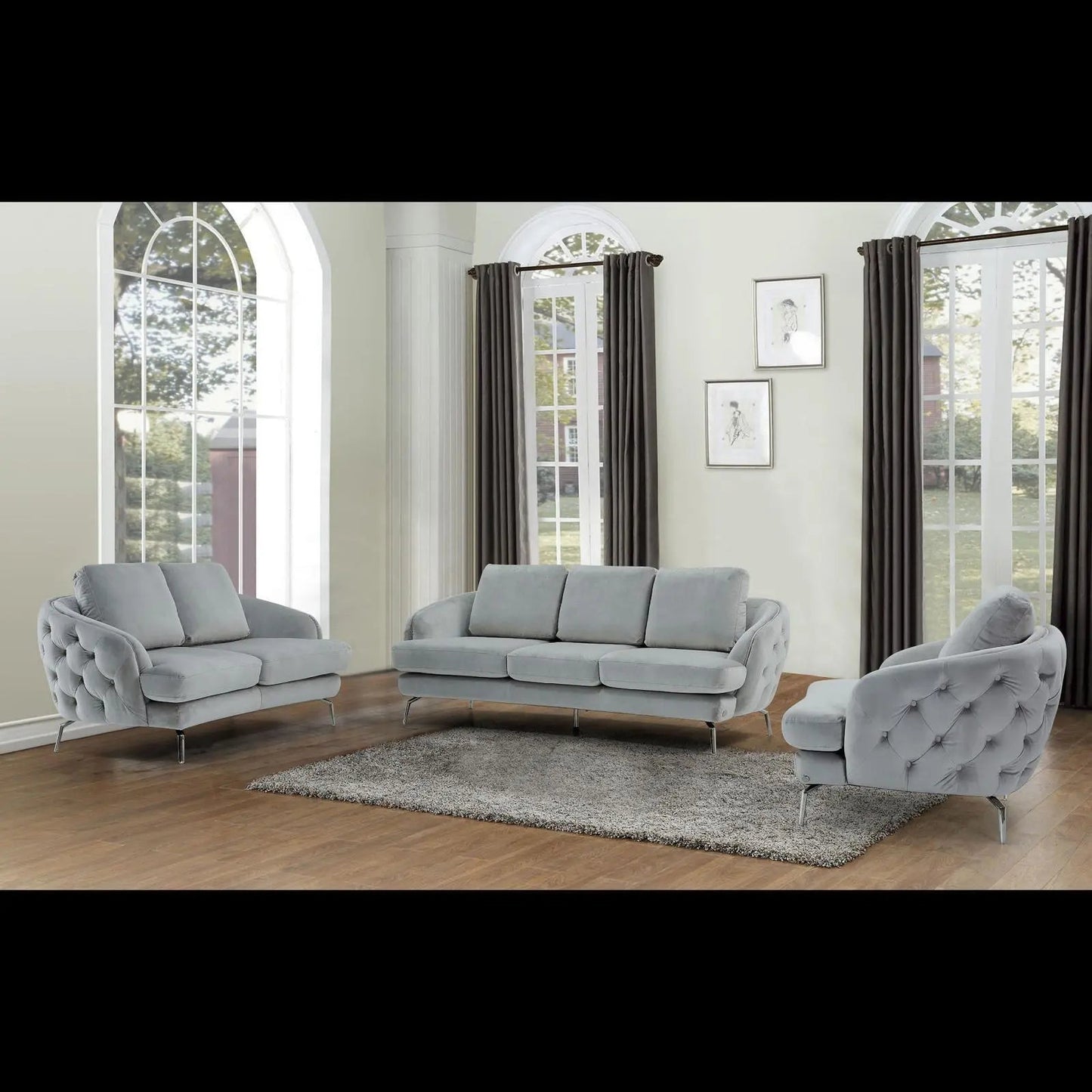 Giulia Silver Sofa Set – Light Gray