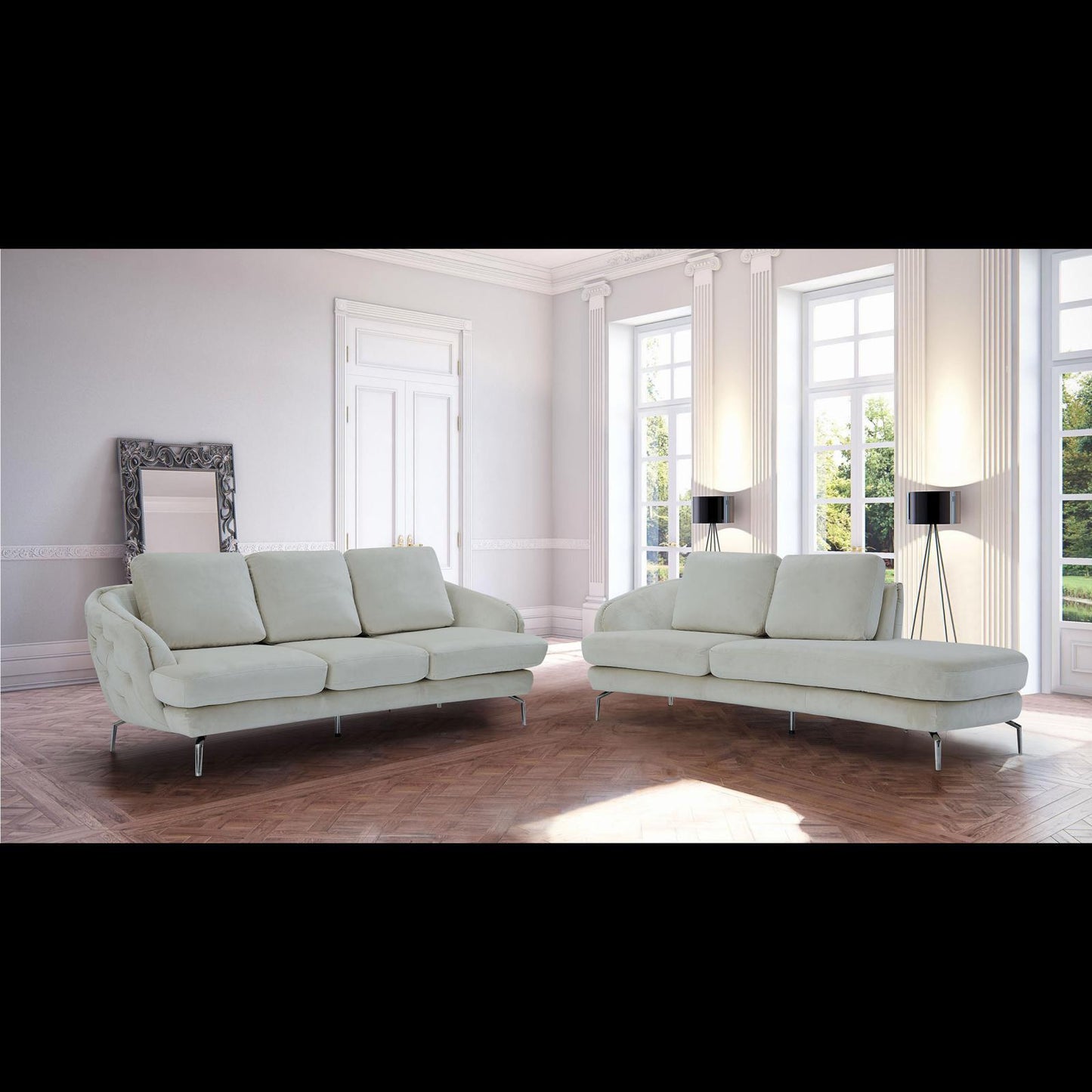 Giulia Silver Sofa Chaise Set – Beige