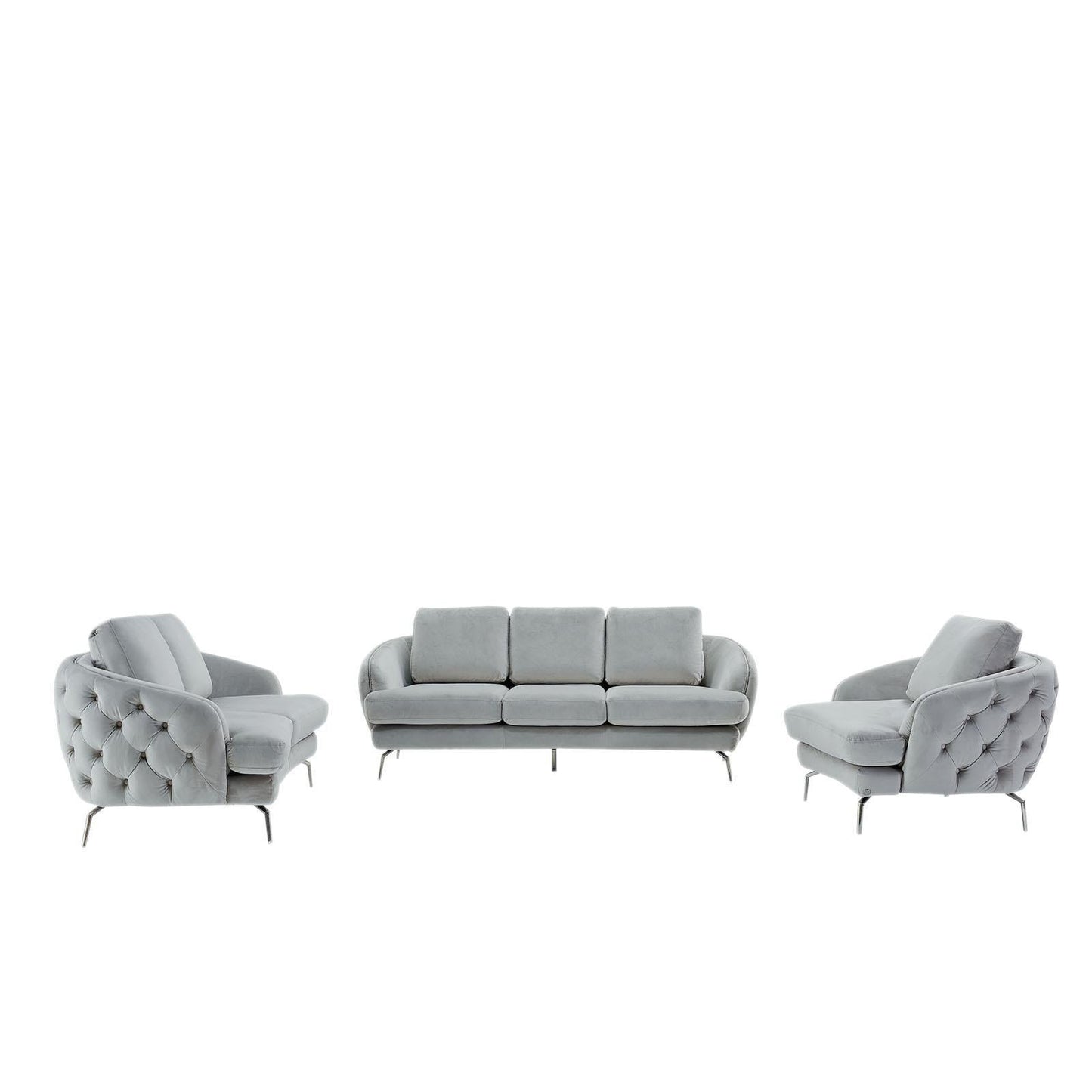 Giulia Silver Sofa Set – Light Gray