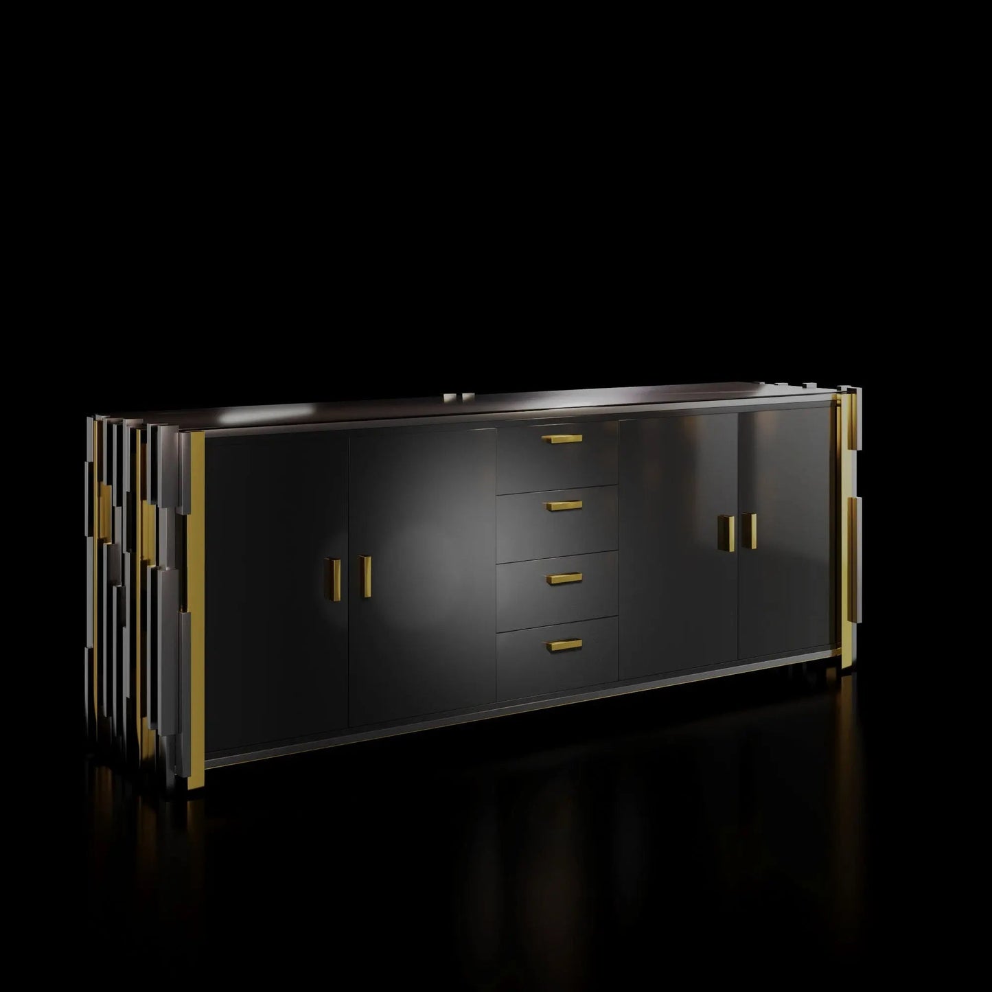 Illusion Large Buffet in Smoked Black with Titanium Gold Accents