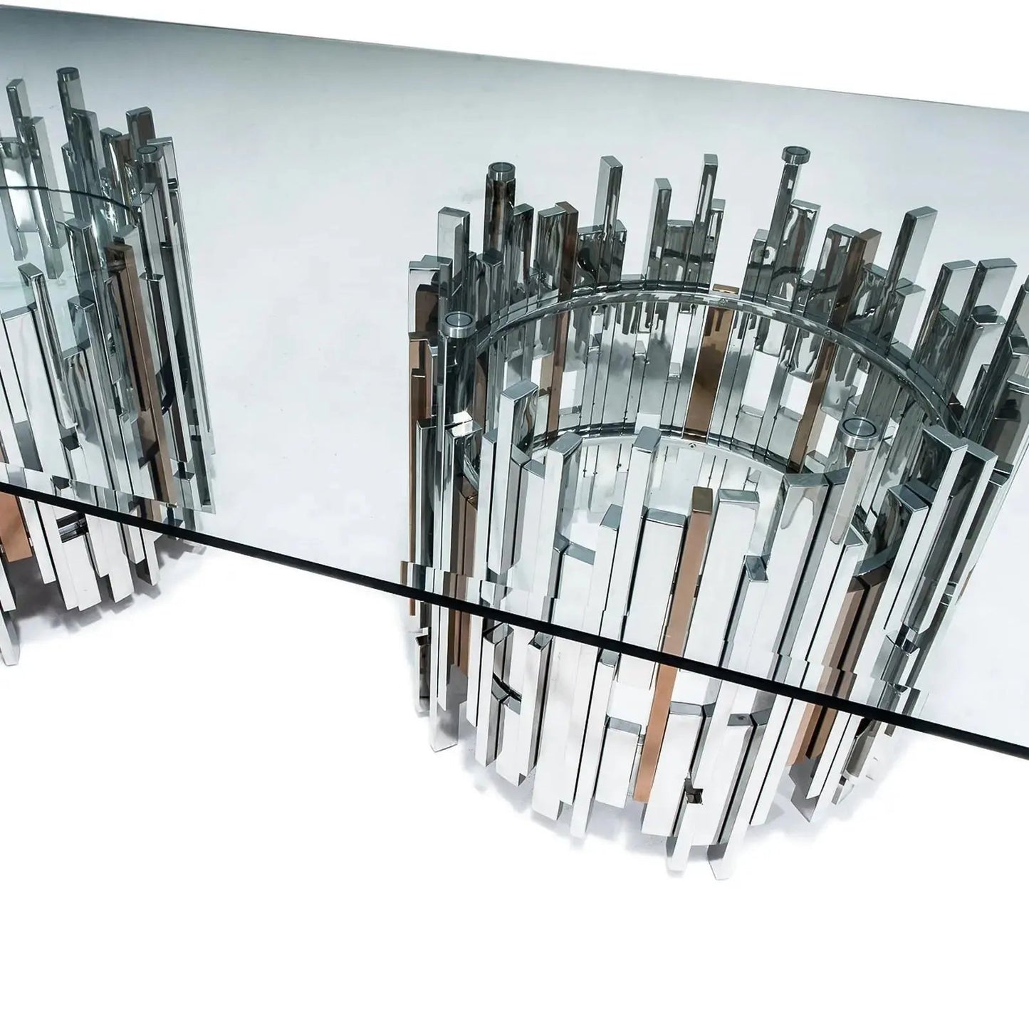 Illusion Rectangular Dining Table with Round Base