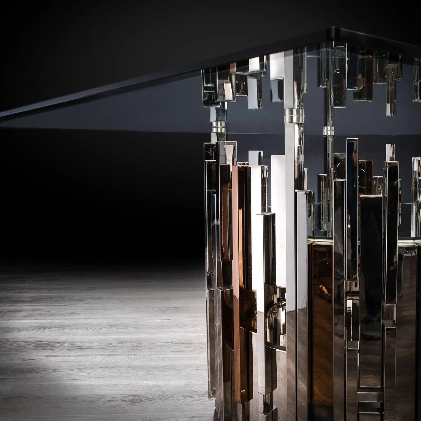 Illusion Rectangular Dining Table with Round Base