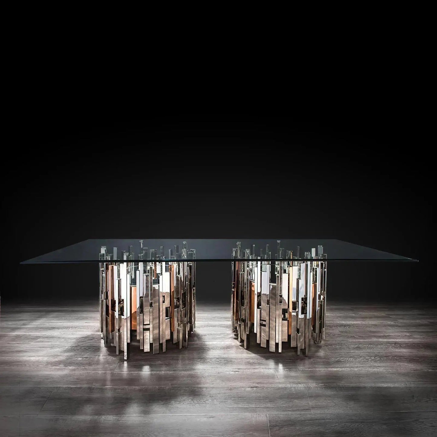 Illusion Rectangular Dining Table with Round Base