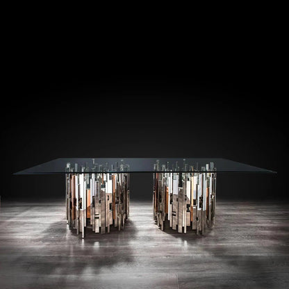 Illusion Rectangular Dining Table with Round Base