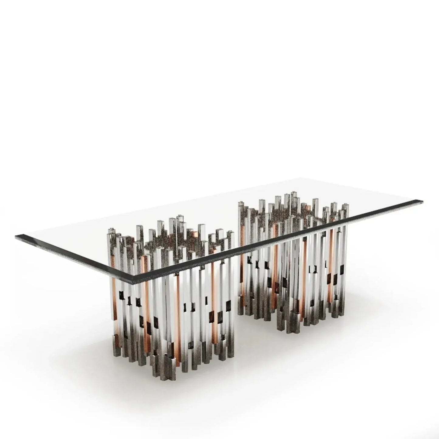 Illusion Rect Sqb Polished Stainless Steel Base Stylish Dining Table