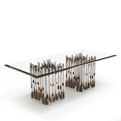 Illusion Rect Sqb Polished Stainless Steel Base Stylish Dining Table