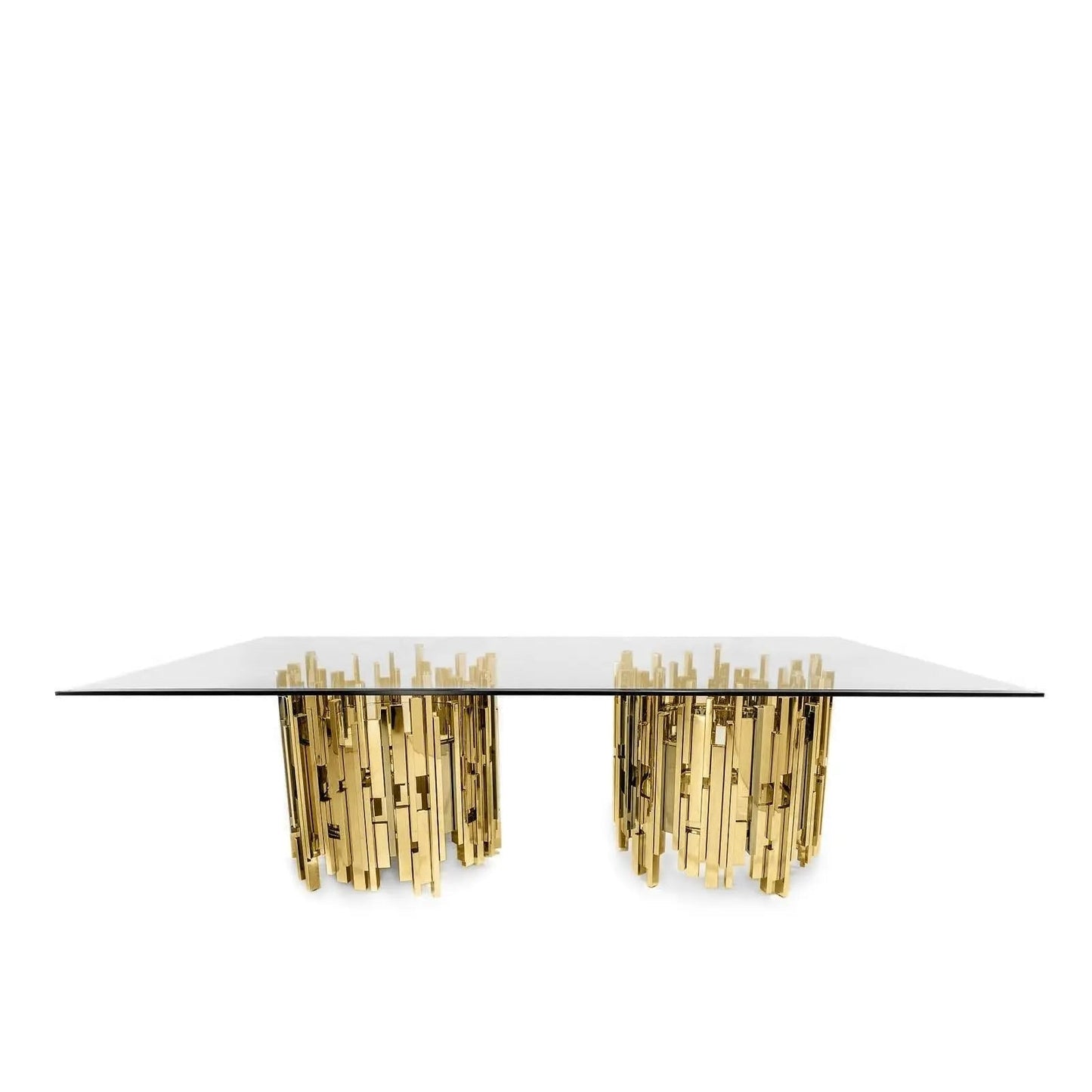 Illusion Rectangular All Titanium Gold Polished Stainless Steel Base Dining Table