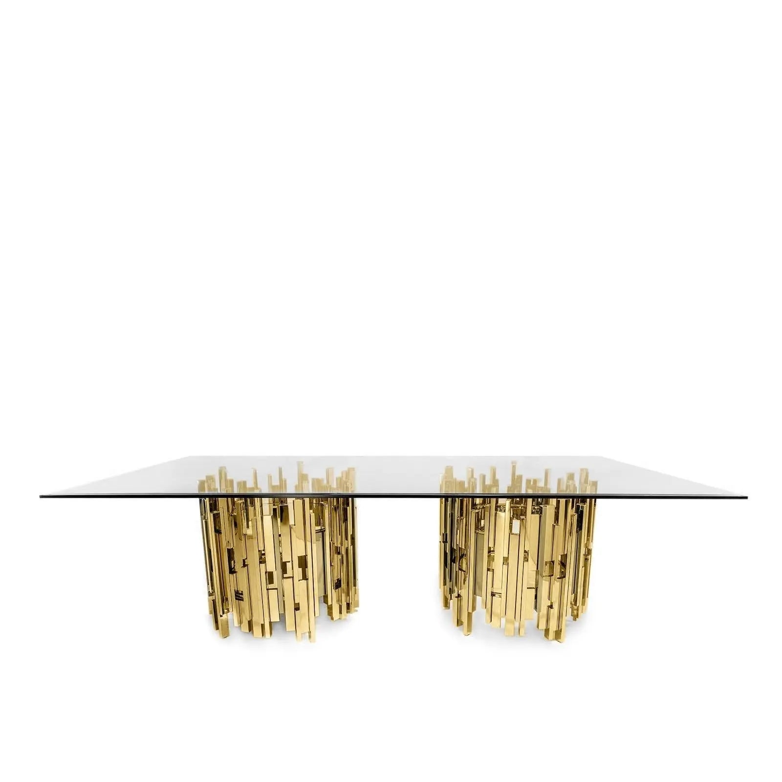 Illusion Rectangular All Titanium Gold Polished Stainless Steel Base Dining Table