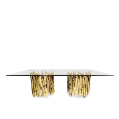 Illusion Rectangular All Titanium Gold Polished Stainless Steel Base Dining Table
