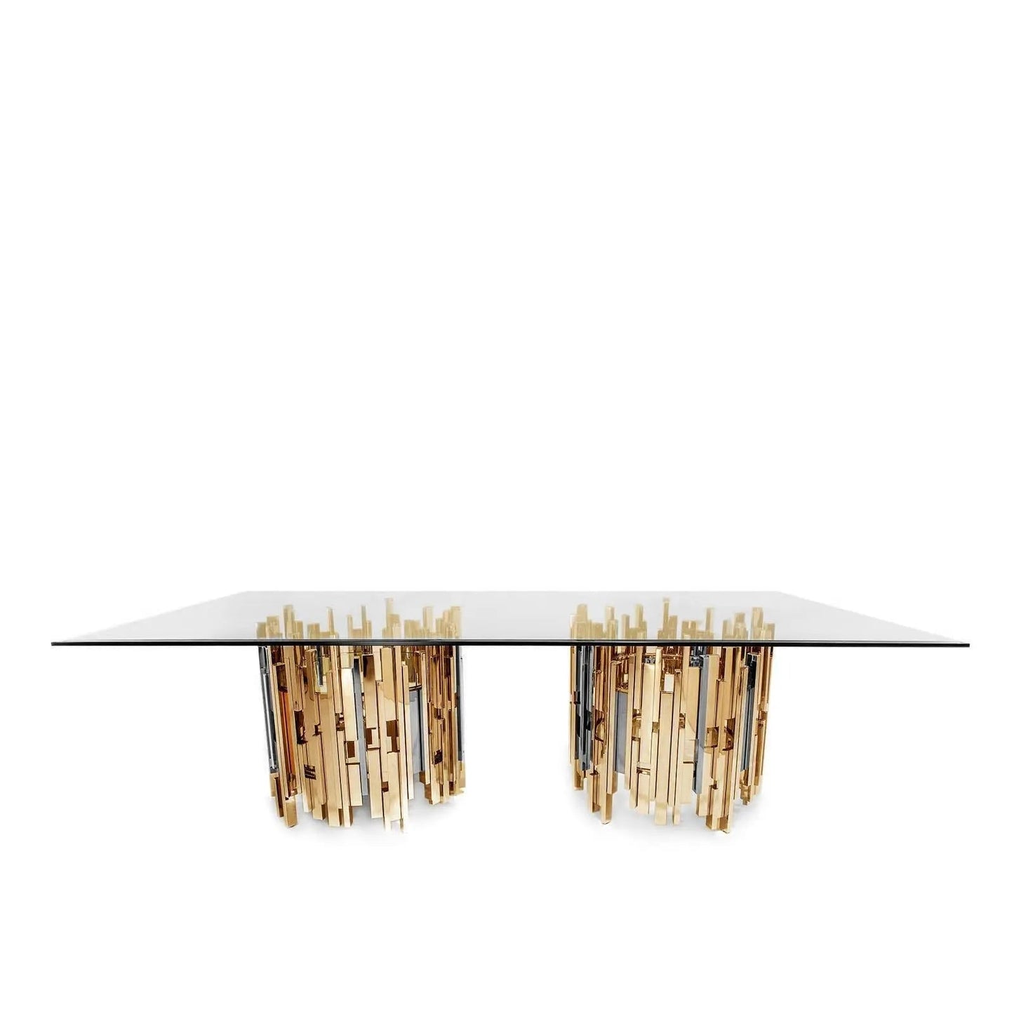 Illusion Rectangular Titanium Gold Polished Stainless Steel Base Dining Table RG