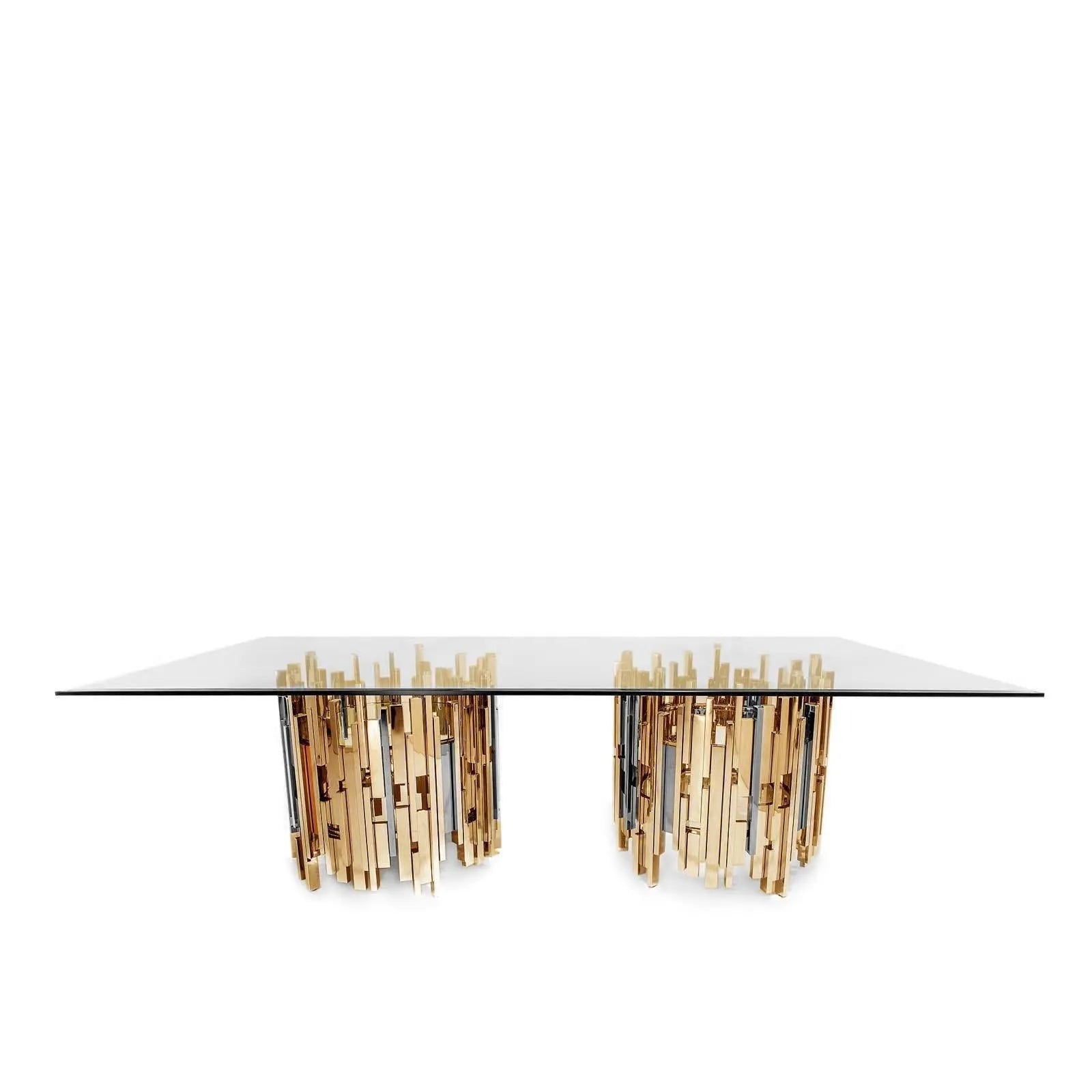 Illusion Rectangular Titanium Gold Polished Stainless Steel Base Dining Table RG