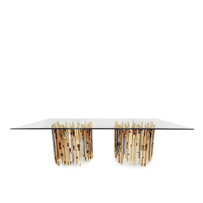Illusion Rectangular Titanium Gold Polished Stainless Steel Base Dining Table RG