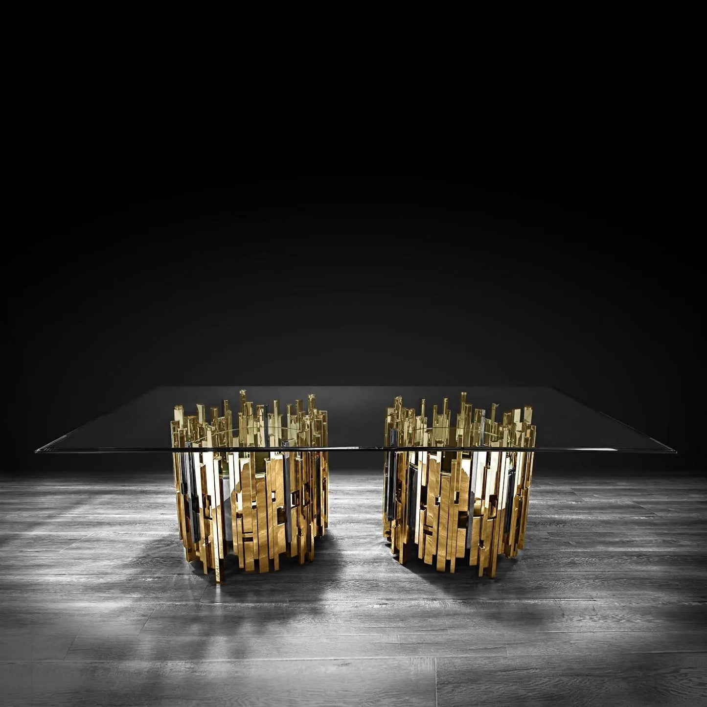 Illusion Rectangular Dining Table with Round Base